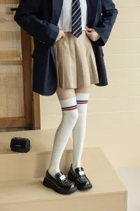 Japanese style JK college over-the-knee long socks with stripes and chic embroidery.