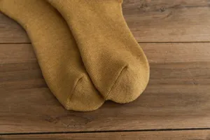 Detail view of thick winter loop socks knit texture, solid color cozy warm thermal socks.