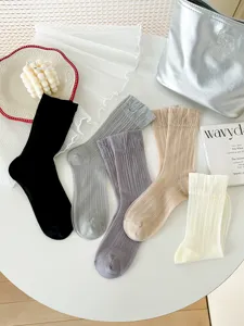 Summer thin transparent ice silk socks for women, solid color slouch long stockings, breathable.