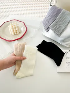 Thin summer women socks breathable sheer crew socks casual solid color stack socks.