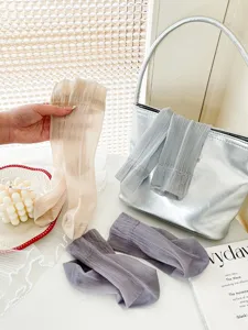Summer sheer thin ice silk long socks, Japanese solid color slouch socks for women daily.