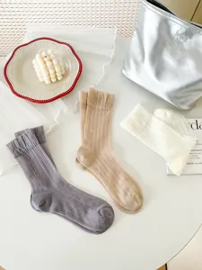 Summer thin translucent mid-calf socks set, casual daily wear solid color socks product detail.