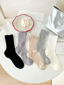 Summer thin transparent solid color stackable socks casual long stockings for women