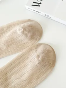 Sheer thin ice silk socks for women, summer breathable solid color mesh casual hosiery.