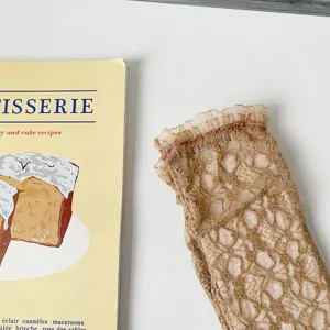 Women vintage lace ruffle mid-tube socks Japanese Lolita sweet style ultra thin sheer hosiery