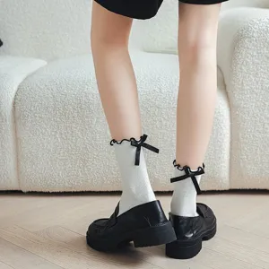 Chaussettes Mignonnes Style Japonais JK Lolita Avec Nœud Mignon Et Garniture en Dentelle Coton Respirant Décontracté