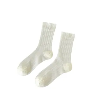 Summer thin transparent white ice silk socks for women, Japanese solid color slouch socks.