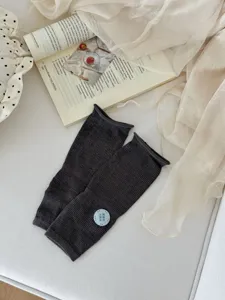 Dark grey silk stirrup socks for women, thin summer leg warmers, solid color knit hosiery.