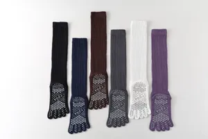 Five toe yoga socks non-slip long grip pilates over calf compression athletic socks women
