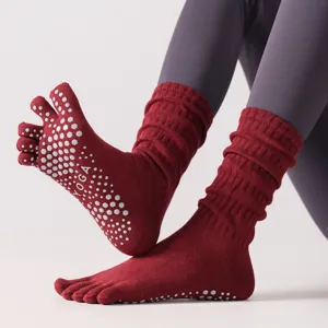Calze da Yoga a Cinque Dita per Donna Tubo Medio Antiscivolo Atletico Fitness Sport Cotone Traspirante Pilates