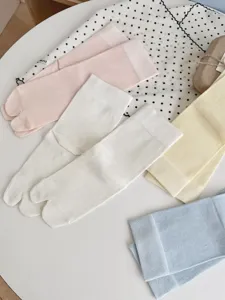 Summer ultra-thin women's split toe mid tube socks sweet solid color breathable socks