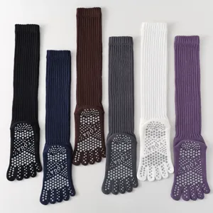 Women Five Toe Yoga Socks Non Slip Pilates Long Calf Socks Athletic Sports Compression Socks Breathable Cotton