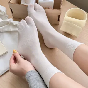 Women's Split Toe Summer Ultra-Thin Mulberry Silk Mid-Tube Socks Japanese Style Two-Toe Solid Color Casual Hosiery
