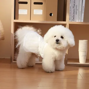 Detailed view of the white lace pet dress with cute bowknot design, perfect for small dogs.