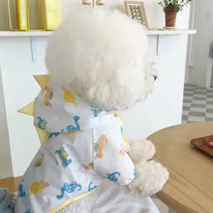 Joli imperméable dinosaure pour petit chien, veste de pluie imperméable à capuche avec épines jaunes 3D.