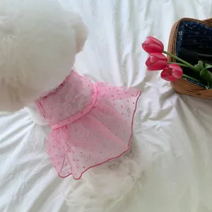 Cute pink mesh dog dress for small dogs breathable summer pet puppy apparel cute style.