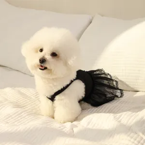 Cute lace strap skirt for small dogs and cats, featuring a stylish black mesh design.