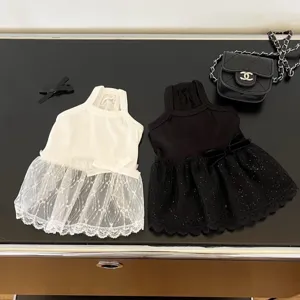 Spring Summer Small Dog Cat Polyester Lace Strap Dress Cute Bowknot Princess Skirt Puppy Apparel Pet Clothes