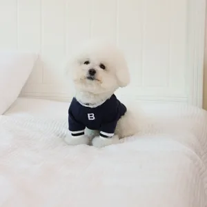 Cute fleece pet sweatshirt for small dogs, stylish embroidered letter B design, warm autumn winter wear.