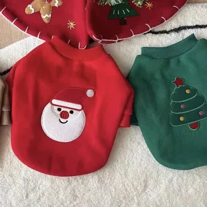 Sweat à Capuche en Polaire pour Chien de Noël Chaud Petits Chiens Chats Hiver Vêtements Brodés Mignons pour Chiot