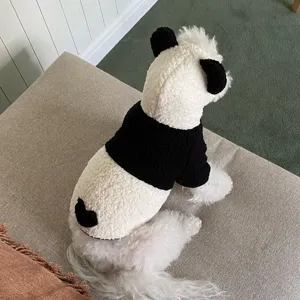 Detailed view of the cute panda costume for small dogs, soft fleece material and cute ears.