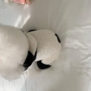 Cute panda fleece pet costume for small dogs and cats, warm winter dog clothes for daily wear.