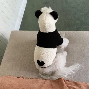 Cute panda dog costume for small dogs winter warm fleece four-leg pet apparel and cute outfit.