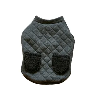 Winter pet dog cotton coat with quilted pattern and fleece pockets for small dogs and cats.