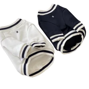 Warm fleece dog sweatshirt with striped ribbed cuffs and collar, cute pet winter clothes.