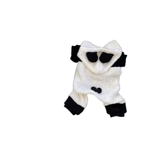 Cute panda fleece pet costume for small dogs, warm four-leg dog clothes for autumn winter.