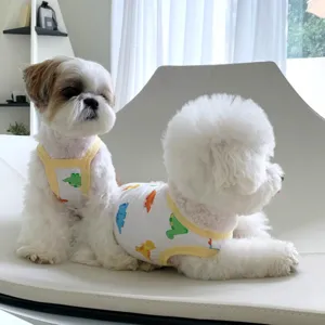 Summer cute dinosaur print pet vest for small dogs cats cute puppy clothes breathable top
