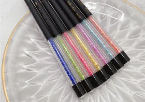 Set 7 pennelli per unghie in cristallo con manico di strass colorati per nail art.