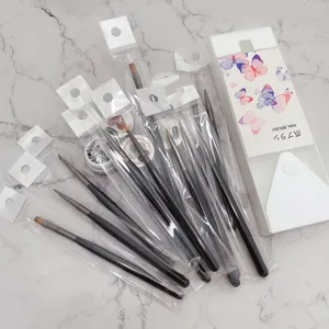 Portable 12pcs nail art brush set with pull-buckle storage box for professional manicures.