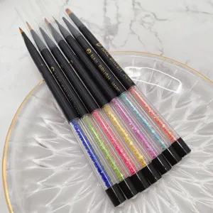 Set di pennelli per unghie in cristallo colorato 7 pezzi strumenti nail art con strass.
