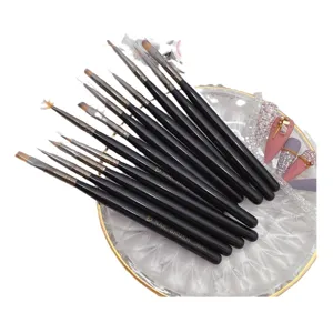 Professional 12-piece black handle nail art brush set for detailed painting and drawing