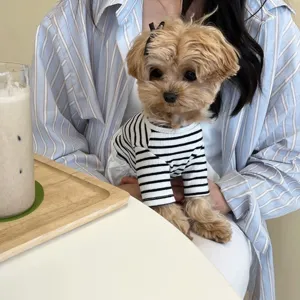 Spring summer pet dog cat striped dress cute bow apparel for small dogs puppy teddy pomeranian