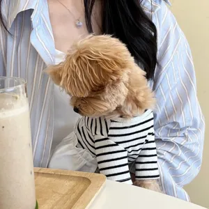 Cute striped dog shirt detail, comfortable daily wear pet apparel for small dogs like teddys.
