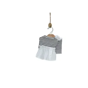 Cute striped pet dress with white ruffled skirt for dogs and cats, comfortable summer wear.