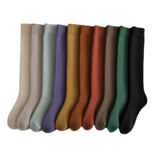 Winter thick towel long socks for women, Japanese vintage solid color over-the-knee warm socks.