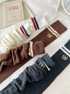 Knit long socks women knee high retro preppy style striped warm winter hosiery leg warmers