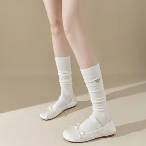 Chaussettes Slouch Au-dessus du Genou pour Femmes Coton Respirant Couleur Unie Longues Bas Avec Broderie Mode Habillement