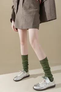 Ballet style knit slouch socks for women, metallic thread ribbed long knee high socks.