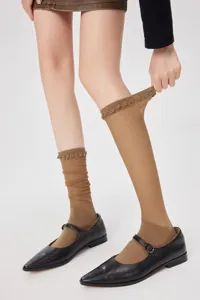 Ultra-thin mesh calf socks for women, breathable sheer knee-high socks, spring summer style.