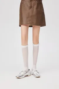 Ultra-thin mesh knee high socks for women, breathable lace trim long hosiery for daily wear.
