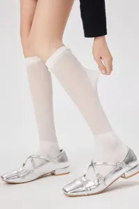 White mesh knee high socks ultra thin breathable long stockings for women summer outfits.
