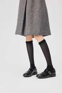 Black mesh knee high socks for women, ultra thin breathable summer leg wear apparel fashion.