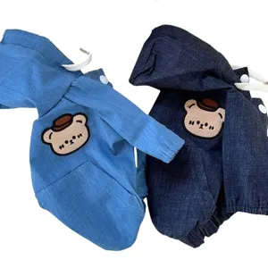 Sudadera con capucha de mezclilla para mascotas perro gato parche de oso abrigo