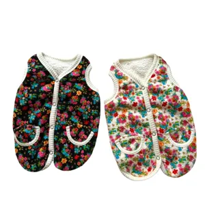 Cute floral pet fleece vest winter warm puppy coat thick snap button dog clothing apparel