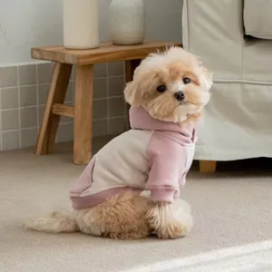 Cute pink and white dog hoodie for small pets, warm fleece pet sweatshirt for winter.