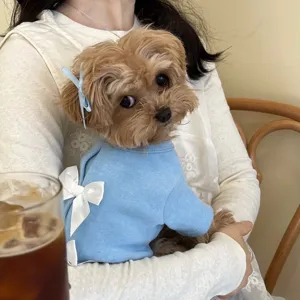 Cute pet warm sweatshirt for small dogs, autumn winter bow design puppy cat apparel